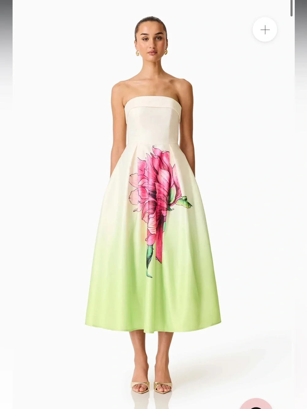elliatt elisia green & pink floral print strapless satin maxi gown dress small - Picture 1 of 13